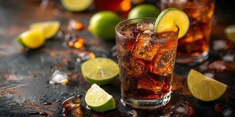 Refreshing cocktail with lime cola and ice in a glass A summery delight. Concept Cocktails, Refreshing Drinks, Summer Recipes, Lime Cola, Ice Drinks