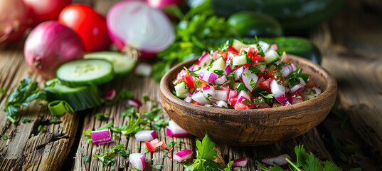 Obraz na płótnie Canvas spring salad with chopped radish, cucumber and onion