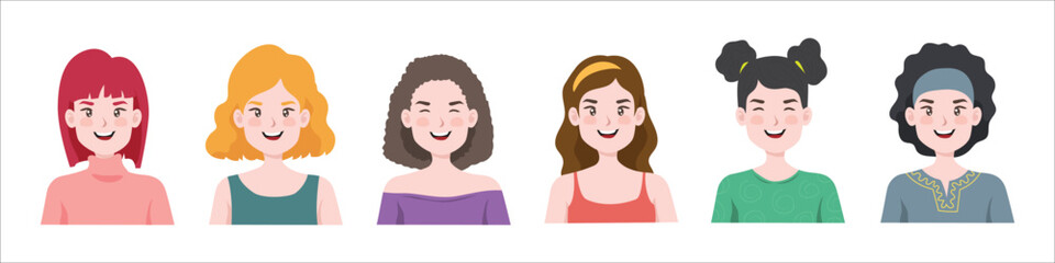 Set of woman avatar vector collection with different character