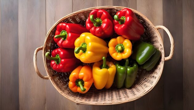 Fresh bell pepper vegetables in a basket