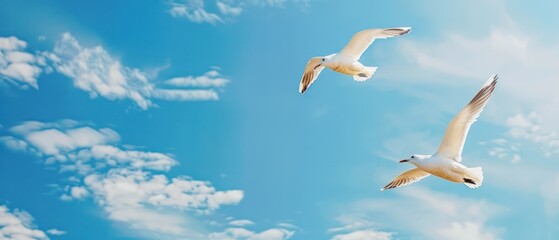 seagull in flight blue sky panorama