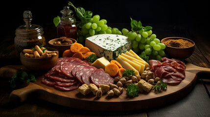 Platter of Delicious Food Displayed on a Wooden Surface