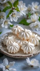 Fototapeta na wymiar Professional food photography of meringue cookies on kitchen table for commercial use