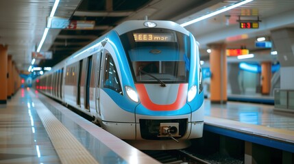 Ein Zug in einem U-Bahnhof  - obrazy, fototapety, plakaty
