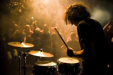 Rock Drummer Performing On A Concert Stage In A Club - 761310477