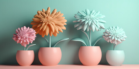 Illustration Pastel Colors Brighten Flowers in pots - 761310627