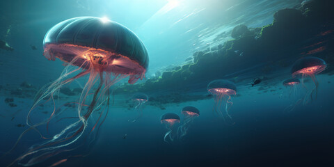 Beautiful Jellyfish In Water Of Ocean , Underwater World - 761310641