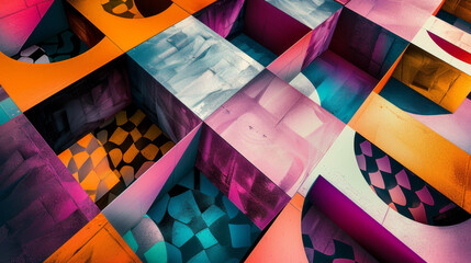 Vibrant Geometric Shapes Collage in Bold Colors - obrazy, fototapety, plakaty