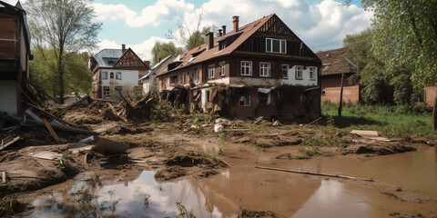 Destroyed Houses After Big Flood, Natural Disaster - 761310675