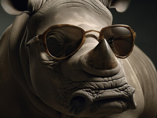 Funny Big Rhino In Dark Glasses In Close-Up - 761310891