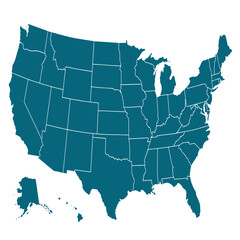 Fototapeta premium USA map isolated on a white background. United States of America map. United States of America map. USA map with and without states.