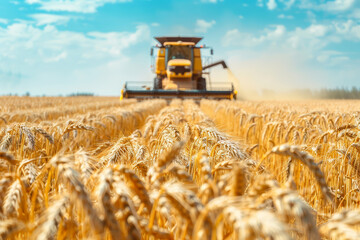 Wheat field and combine harvester. Harvesting concept - 761312265