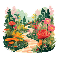 A vibrant botanical garden illustration with divers