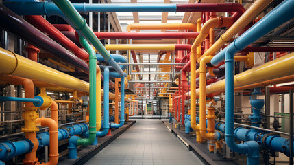 Bright colorful pipes in an industrial plant background - obrazy, fototapety, plakaty