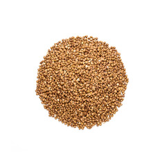 Heap of dry brown buckwheat grain. Buckwheat porridge. Gluten-free diet. Health food natural organic product.