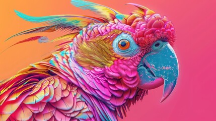 Detailed portrait of a parrot with a clash of colors and textures portraying artistic creativity and freedom