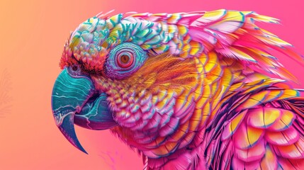 A stunning profile view of a parrot with intricate digital art enhancing vibrancy and details