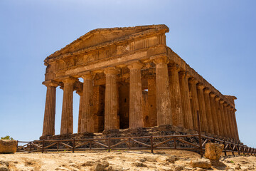 Temple of Concordia, The Valley of the Temples in Agrigento, archaeological heritage. Hellenic Doric architecture in Sicily, Italy, famous tourist place, no people. August 2023.