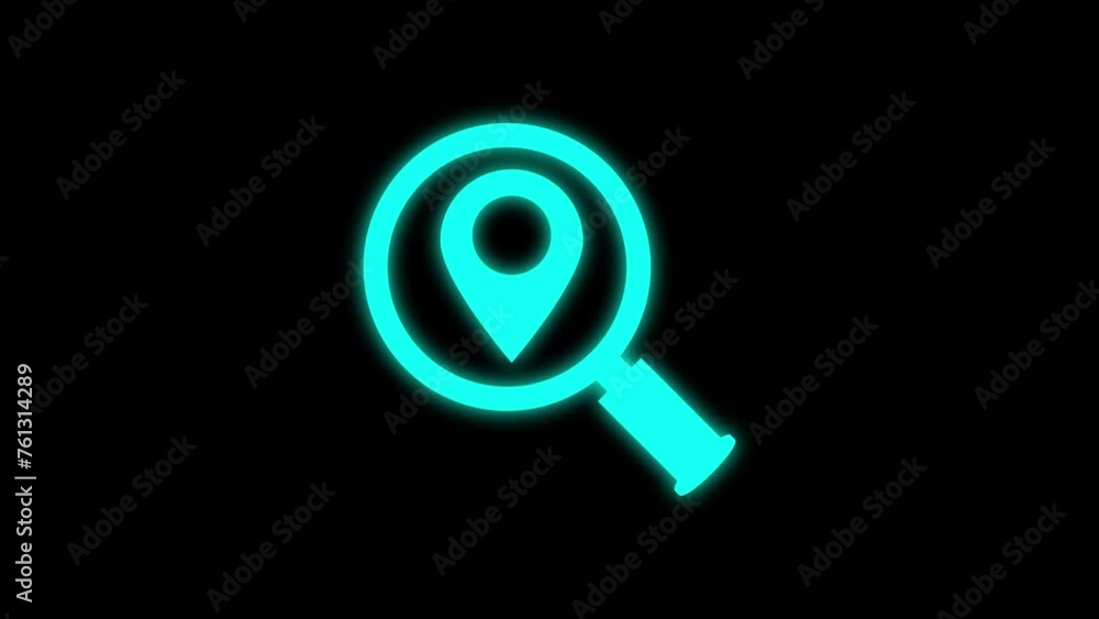 Aufkleber magnifying glass with pointer sign. glowing search location icon isolated on black background.