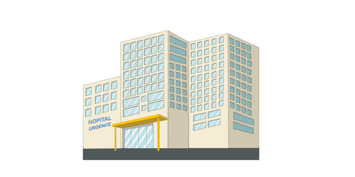 Hopital vu de face sur fond blanc	