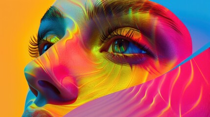 Exceptional digital art featuring human facial features amidst vibrant, flowing colors creates a striking image
