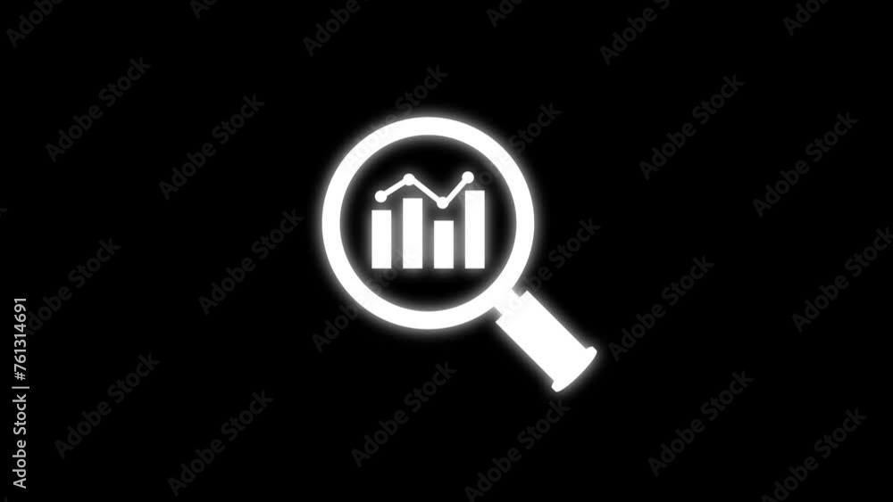 Poster Magnifying glass with data analysis icon, simple design business growth concept animation. Business growth concept animation magnifying glass with data analysis icon