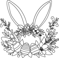 Easter Bunny Ears With Floral Outline