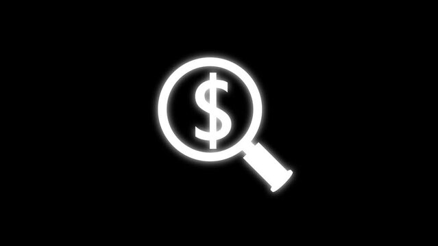 Magnifying glass icon with dollar sing. Search Magnifying glass icon on dollar sign animation.