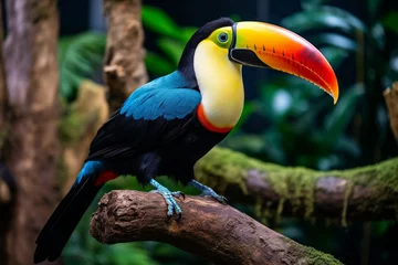 Fototapete Rund Vibrant toucan perched on rainforest tree branch in its natural habitat in the jungle © Aliaksandra