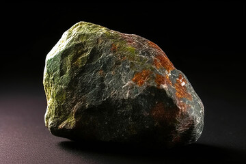 Emmonsite is a rare precious natural stone on a black background. AI generated. Header banner mockup with space.