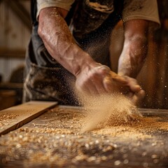 man in the production workshop. works at the table. photo of a carpenter. generative ai