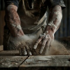 man in the production workshop. works at the table. photo of a carpenter. generative ai