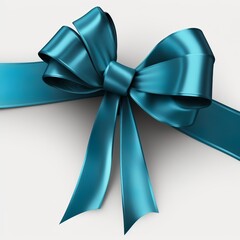A large blue ribbon bow on the left of a long straight piece of ribbon to be used as day or  banner, border isolated against a transparent background cute romantic additional dress tie Generative AI 