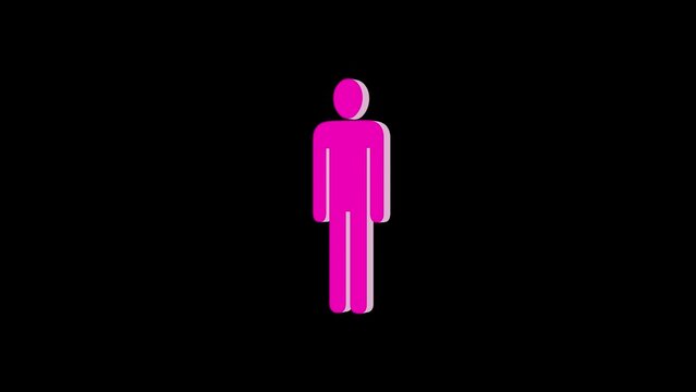 3d man logo icon loopable rotated pink color animation black background