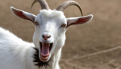A Goat With Its Mouth Open Chewing Cud - obrazy, fototapety, plakaty