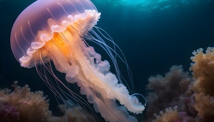 A Jellyfish In A Sea Of Glowing Aquatic Life