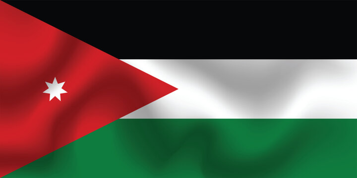 Flat Illustration of the Jordan national flag. Jordan flag design. Jordan wave flag.
