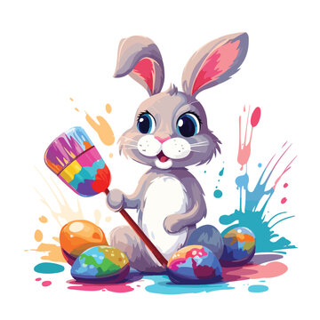 A whimsical Easter bunny illustration painting color