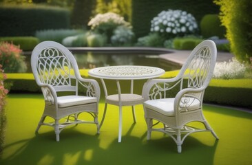 Fototapeta premium table and chairs in garden