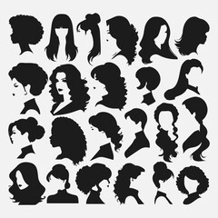 flat design hair syle woman silhouette collection