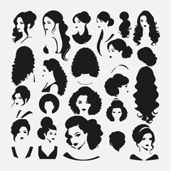 flat design hair syle woman silhouette collection