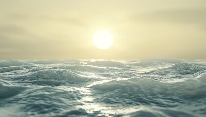 Tranquil pastel sunrise in minimalistic 3d abstract landscape with serene rolling hills
