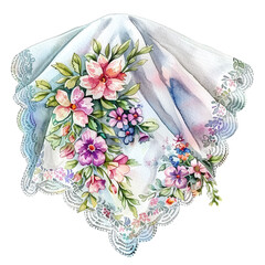 Coquette Lace Handkerchief Watercolor, isolated on a transparent background