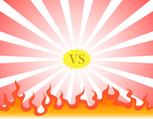 背景が集中線の下部に炎があるバトルフレーム　赤