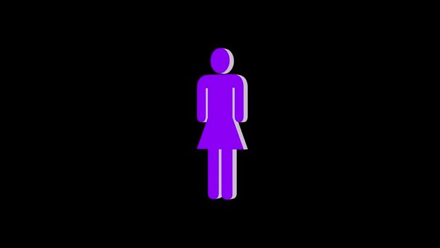 3d woman logo icon loopable rotated purple color animation black background