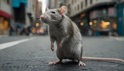 A Rat Standing On A Street Corner Surrounded By B