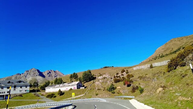 Driving through the Roncal Valley, Valle de Roncal in Navarre, Navarra in Spain, Europe