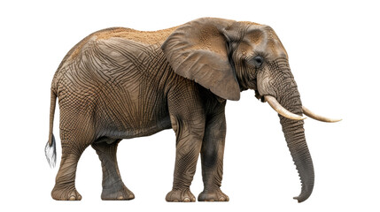 Detailed representation of an African elephant standing dignified with a textured skin, isolated on a white background
