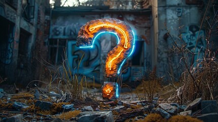 question mark, blue neon, glass style, text copy space - obrazy, fototapety, plakaty