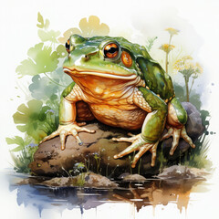Watercolor Bullfrog, clipart Illustration, Generative Ai
